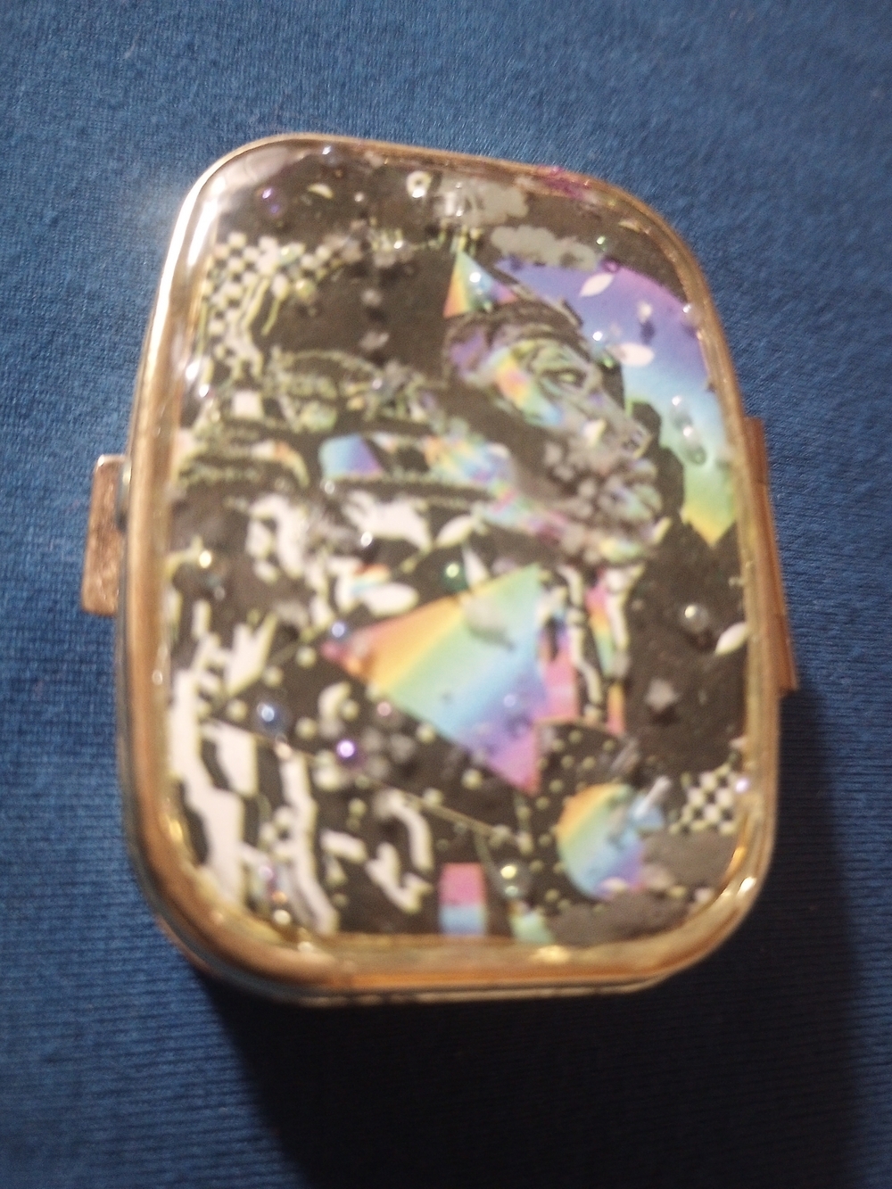 Holographic Trippy Metal Pill Case- Gold Trim